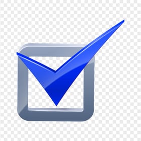 HD 3D Blue Tick Mark In Silver Box Icon PNG