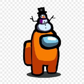 HD Among Us Orange Crewmate Character With Snowman Hat PNG