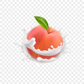 Transparent HD Peach Fruit With Milk Splash Drops