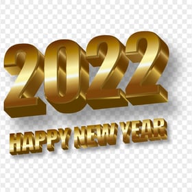 2022 Happy New Year 3D Gold Text HD PNG
