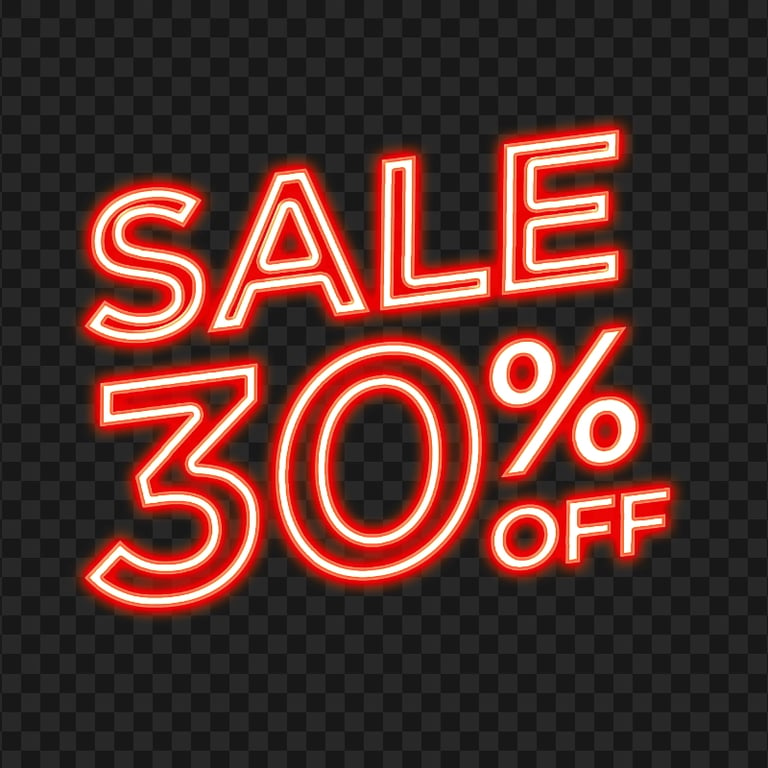 30% Off Sale Red Neon Sign Transparent Background