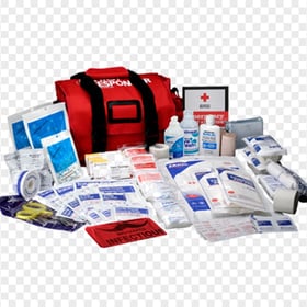 Red First Aid Bag With Medicine Supplies