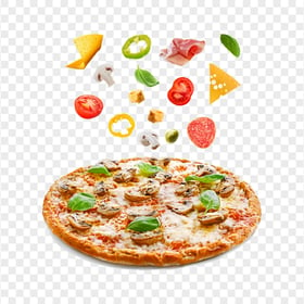 Tasty Pizza And Falling Ingredients Italian Cuisine PNG IMG