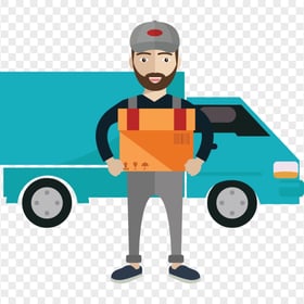 Vector Delivery Man & Truck Illustration PNG Image