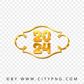 2024 New Year Text With Frame Gold Style Image PNG