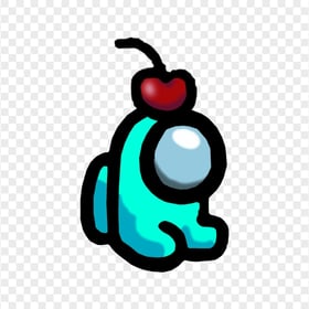 HD Cyan Among Us Mini Crewmate Baby With Cherry Hat PNG