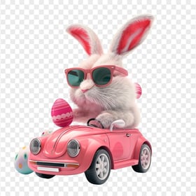 Easter Bunny With Sunglasses on Pink Car HD PNG