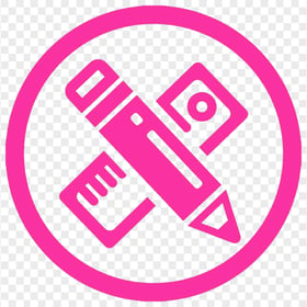 HD Pink Round Icon Contains Pencil and Ruler PNG