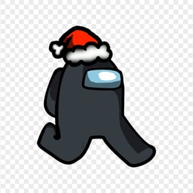 HD Black Among Us Character Walking With Red Santa Hat PNG