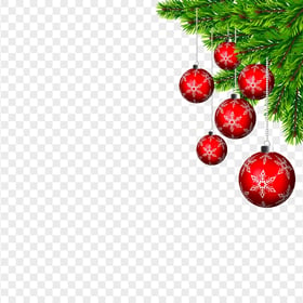 Christmas Decorated Pine Branch Corner Red Baubles PNG