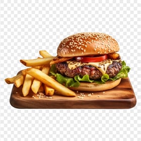 Sapid Beef Burger Meal with Potato Fries HD Transparent PNG
