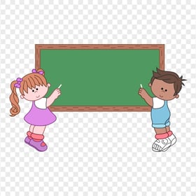 Cartoon Boy And Girl Chalkboard Green Blackboard