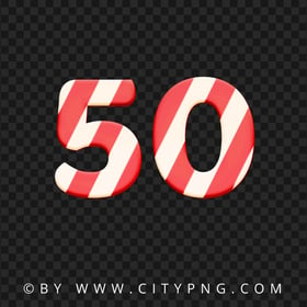 50 Text Number Christmas Candy Cane Style PNG