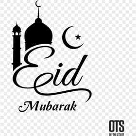 Black Eid Mubarak With Mosque English Calligraphy
