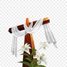 Brown Wooden Cross With Flower Cloth Illustration