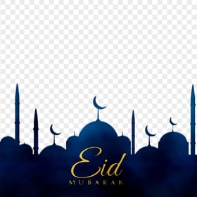 Gold Text Eid Mubarak Blue Background Mosque