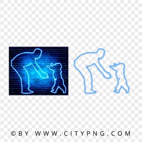 HD Father With Child, Son Blue Neon Silhouette PNG