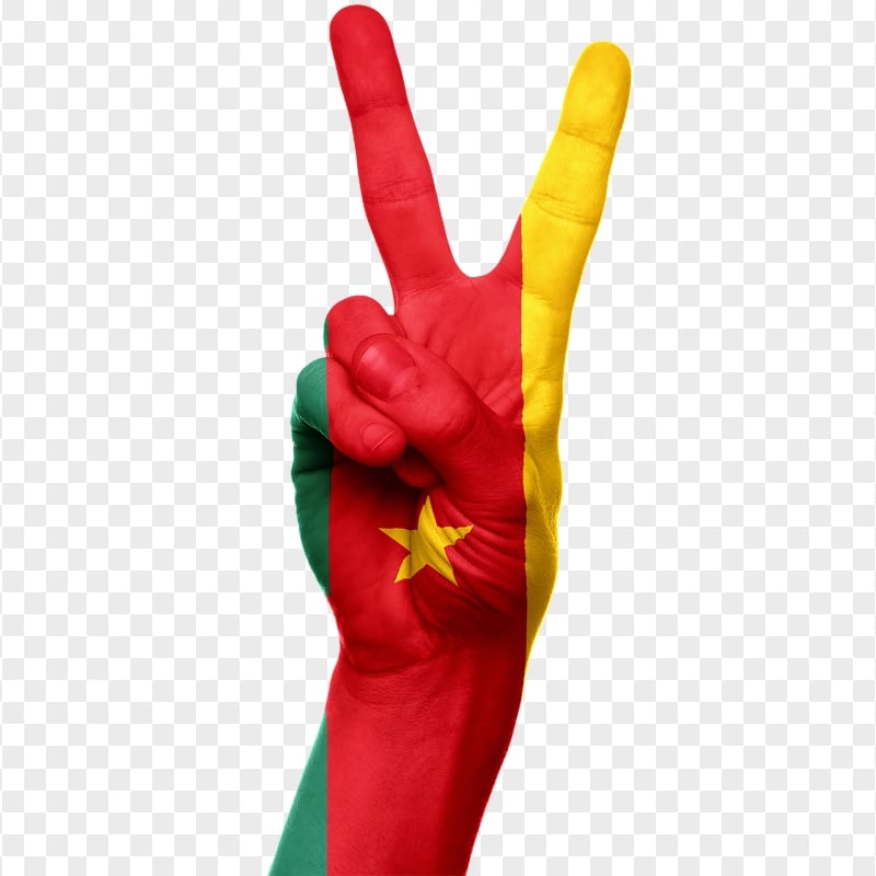 Cameroon Flag Painted Peace Hand Gesture PNG