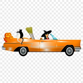Halloween Cartoon Witch Driving a Car PNG