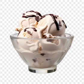 HD Caramel Ice Cream Scoops Bowl with Chocolate Syrup