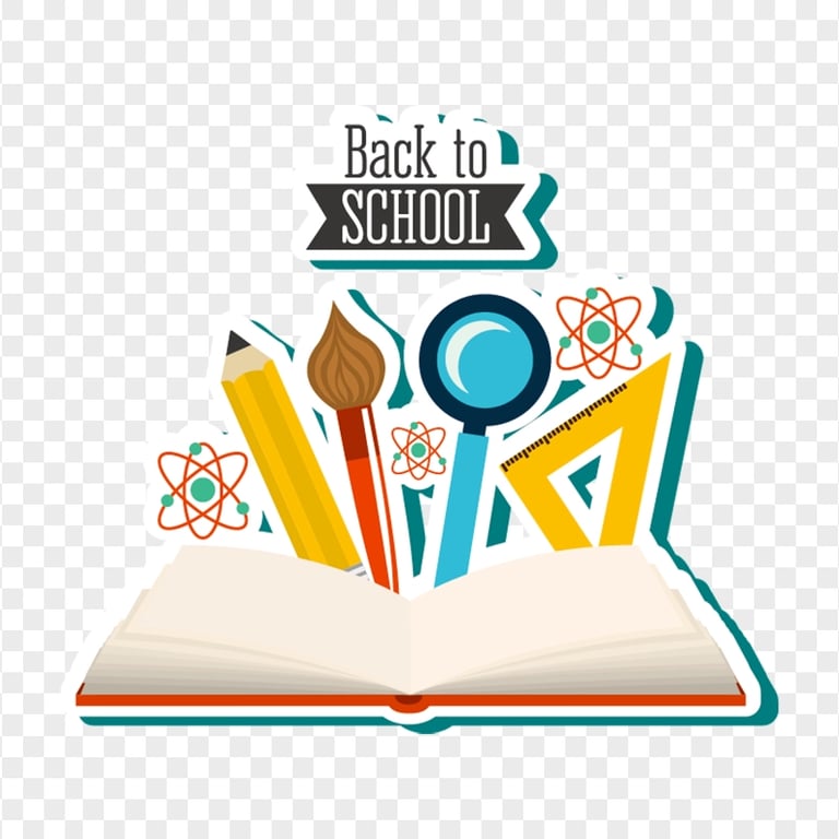 Back To School Graphic Logo With Supplies PNG