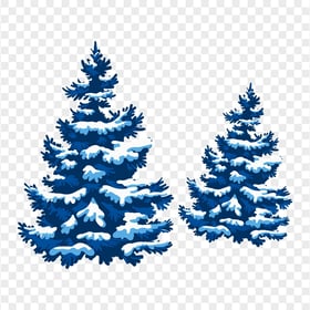 Blue Vector Cartoon Snowy Pine Trees HD PNG