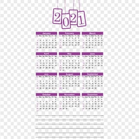 HD 2021 Beautiful Purple Calendar With Notes Section Clipart PNG