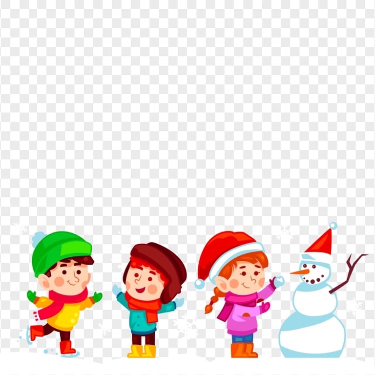 Cartoon Kids Wearing Snow Christmas Clothes FREE PNG