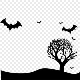 HD Black Halloween Hills, Bats And Tree Silhouettes PNG