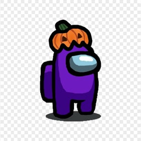 HD Purple Among Us Character With Pumpkin Hat Halloween PNG