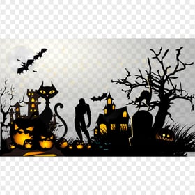 HD Halloween Illustration Poster Pumpkins Bats House PNG