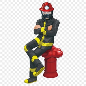 HD Cartoon Firefighter Sitting On A Fire Hydrant PNG