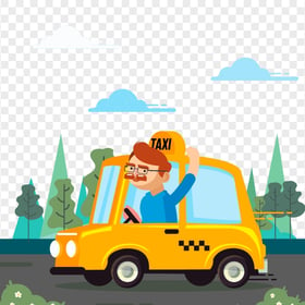 Vector Illustration Cartoon Taxi Cab On The Road