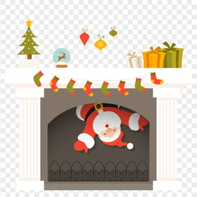 Flat Cartoon Christmas Fireplace With Santa Claus PNG