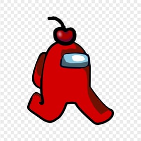 HD Red Among Us Character Walking With Cherry Hat PNG