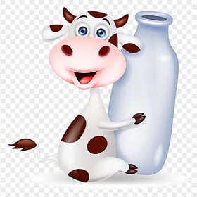 HD Cartoon Calf Cow Holding Bottle Of Milk PNG