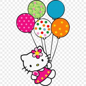 Cute Hello Kitty Holding Colorful Balloons HD PNG