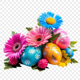 Bunch of Colorful Easter Eggs and Flowers HD Transparent PNG