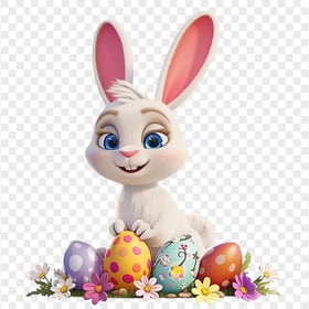 Cute Bunny with Colorful Easter Eggs HD Transparent PNG