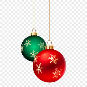 Red And Green Christmas Hanging Two Baubles Balls PNG