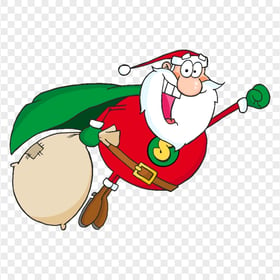 HD Cartoon Clipart Santa Is Flying With His Bag PNG