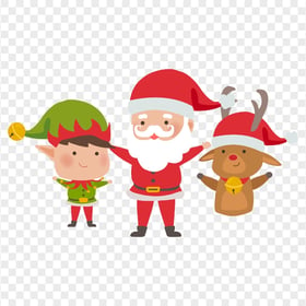 Christmas Cartoon Santa Elf And Reindeer Characters PNG