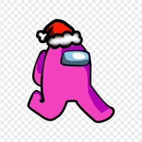 HD Pink Among Us Character Walking With Red Santa Hat PNG