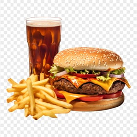 HD PNG Grilled Beef Burger with French Fries and Coke