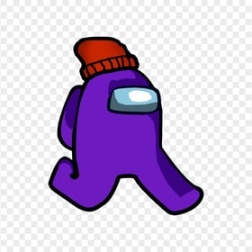 HD Purple Among Us Character Walking With Red Beanie Hat PNG