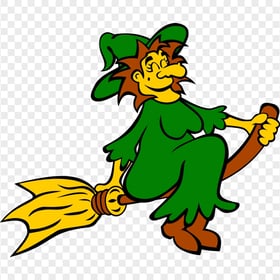 HD Cartoon Halloween Witch Character On A Broom PNG