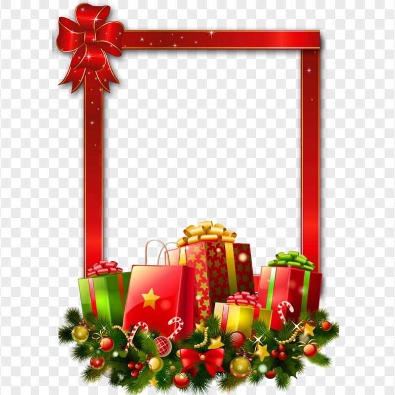 HD Christmas Red Ribbon Frame With Gifts PNG | Citypng