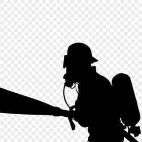HD Fireman Firefighter With Hose Black Silhouette PNG