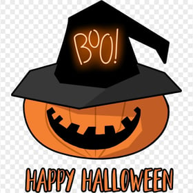 Happy Halloween Pumpkin With Black Witch Hat