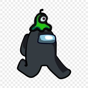 HD Black Among Us Character Walking With Brain Slug Hat PNG